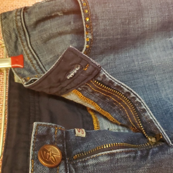 Seven 7 Premium Denim RustGold Rhinestone Embellished SZ 16 x32-33L Like New - Picture 5 of 17